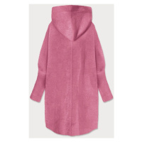 Světle růžový dlouhý vlněný přehoz přes oblečení typu alpaka s kapucí model 19012677 - MADE IN I