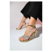 LuviShoes LAREDO Gold Stone Women's Platform Heel Evening Dress Shoes