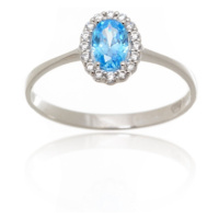 Dámský prsten z bílého zlata s modrým zirkonem PR0618F + DÁREK ZDARMA