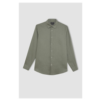 DEFACTO Regular Fit Polo Neck Linen Long Sleeve Shirt