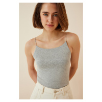 Happiness İstanbul Women's Stone Gray Rope Strap Knitted Body Blouse
