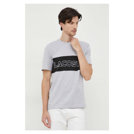 Bavlněné tričko Lacoste šedá barva, s potiskem