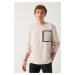 Avva Men's Beige Crew Neck Soft Touch Pocket Regular Fit Sweatshirt