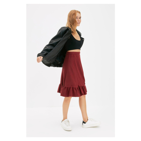 Trendyol Burgundy Fake Knitwear Midi Knitted Skirt