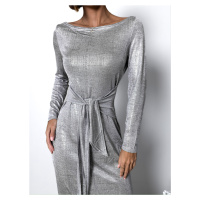 Stříbrné metalické šaty MANTE na zavazování