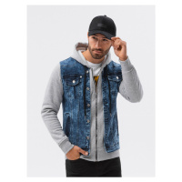 Men's mid-season jeans jacket - denim/grey C322