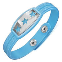 Modrý pryžový náramek s hvězdami na ocelové známce