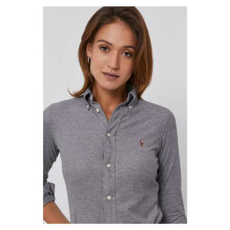Bavlněné tričko Polo Ralph Lauren dámské, šedá barva, regular, s klasickým  límcem | Modio.cz