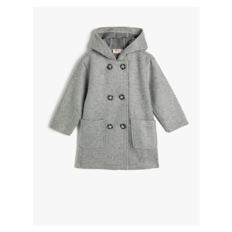 Koton Hooded Coat Button Closure Pocket Detailed