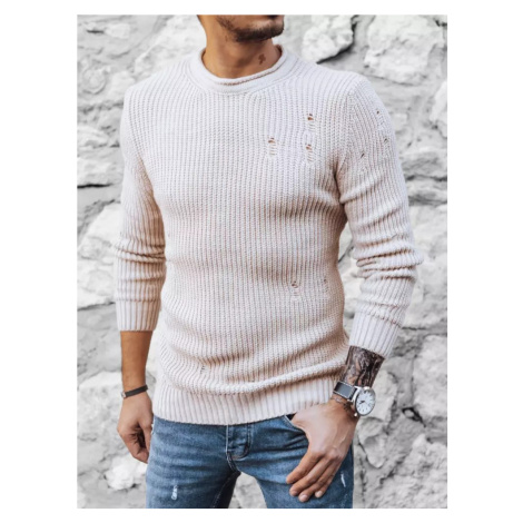 Buďchlap Béžový pletený svetr s módními dírami