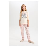 DEFACTO Girls Pajama Set Frozen Long Sleeve Top Patterned Elastic Waist Bottom