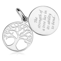 Stříbrný přívěsek 925, dvojitý kruh s vyřezávaným stromem a citátem