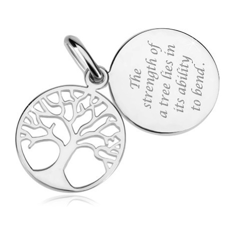 Stříbrný přívěsek 925, dvojitý kruh s vyřezávaným stromem a citátem Šperky eshop