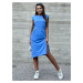 Modré midi šaty s rozparkem -blue Světle modrá