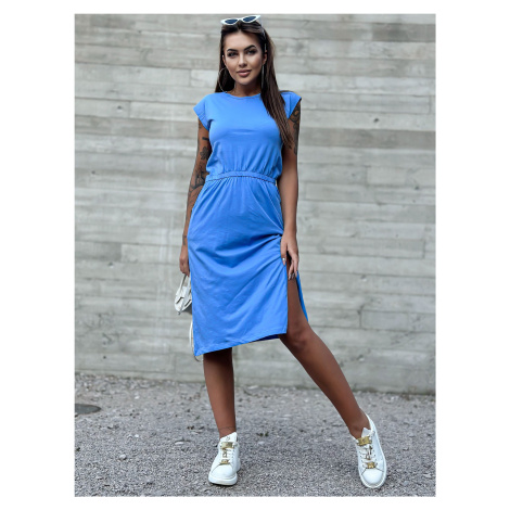 Modré midi šaty s rozparkem -blue Světle modrá BASIC