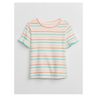 Tyrkysovo-krémové holčičí pruhované tričko s volánky GAP