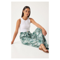 Happiness İstanbul Women's Green Ecru Patterned Loose Viscose Palazzo Trousers