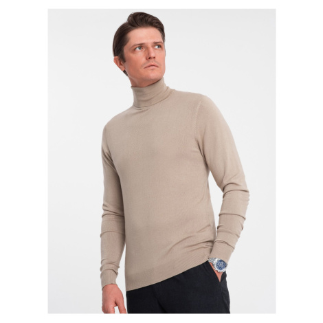 Béžový pánský basic svetr s rolákem Ombre Clothing