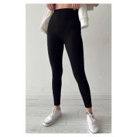 Madmext Black High Waist Women's Corduroy Leggings