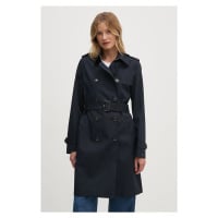 Trench kabát Tommy Hilfiger dámský, tmavomodrá barva, přechodný, dvouřadový, WW0WW42133