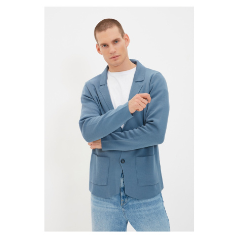 Trendyol Blue Men's Regular Jacket Collar Buttoned Pocketed Cardigan