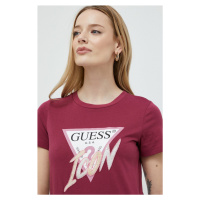 Bavlněné tričko Guess vínová barva