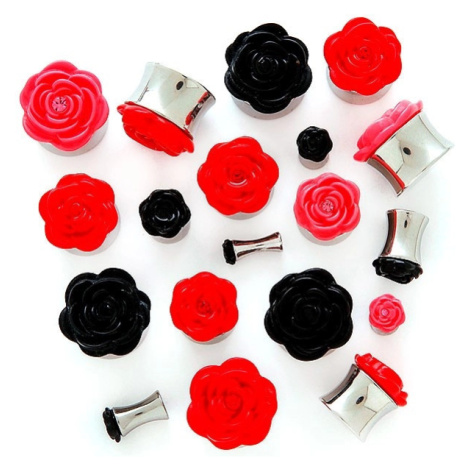 Plug do ucha s plastickou růžičkou - Tloušťka : 4,5 mm, Barva piercing: Růžová Šperky eshop