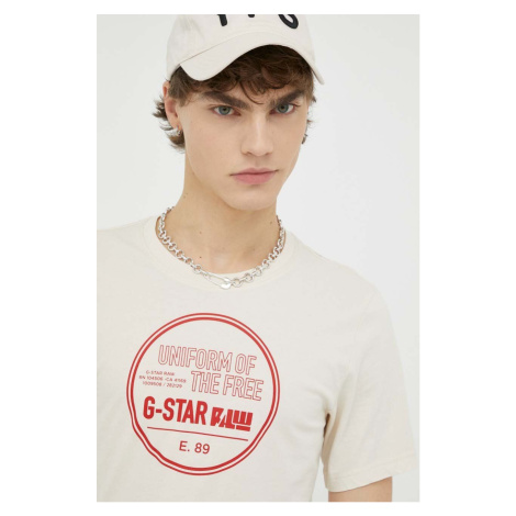 Bavlněné tričko G-Star Raw béžová barva, s potiskem