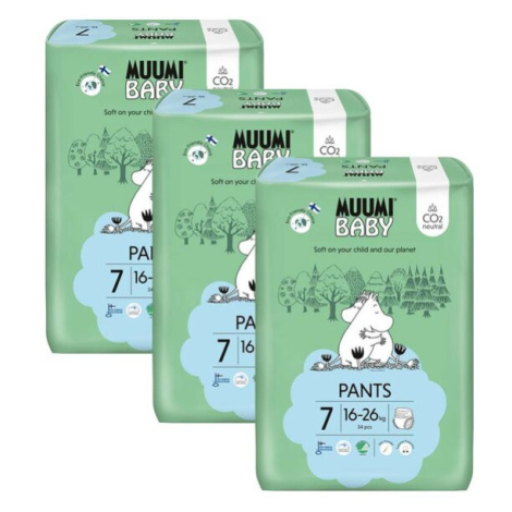 MUUMI Baby Pants 7 XL 16-26 kg (102 ks), měsíční balení kalhotkových eko plen
