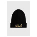 Čepice s příměsí kašmíru Karl Lagerfeld černá barva, z tenké pleteniny