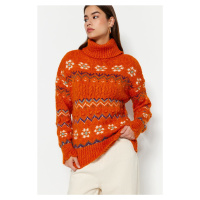 Trendyol oranžový měkký texturovaný svetr z roláku