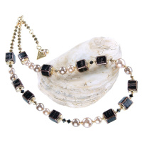 Lampglas Elegantní náhrdelník Black Love z perel Lampglas NCU31