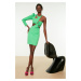 Trendyol Green Fitted Woven Lined Elegant Evening Dress with Window/Cut Out Detail