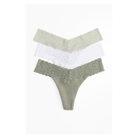 H & M - 3 krajkové kalhotky thong - zelená