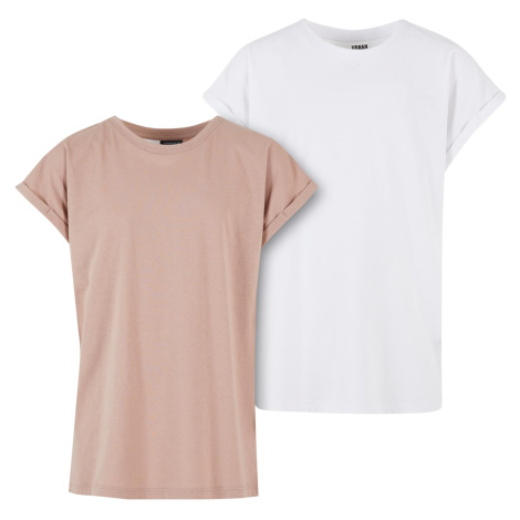 Dívčí tričko Extended Shoulder Tee - 2 Pack bílé+růžové Urban Classics