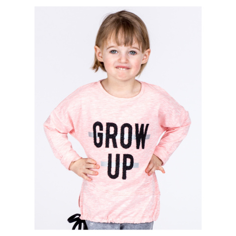 Růžová bavlněná dívčí halenka s nápisem a lemem Fashionhunters