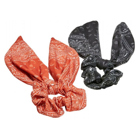 Bandana Print Scrunchies With XXL Bow 2-Pack - orange/black Urban Classics