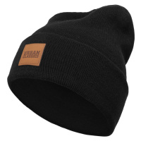 Čepice Urban Classics Leatherpatch Long Beanie - black