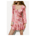 Madmext Flower Patterned Pink Dress