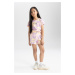 DEFACTO Girl's Tie-Dye Patterned Short Sleeve Pajama Set with Shorts