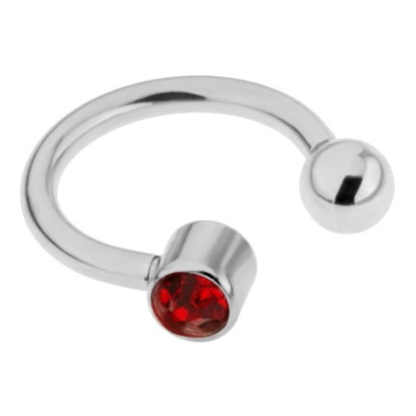 Piercing z oceli do obočí - podkova stříbrné barvy, červený zirkon Šperky eshop