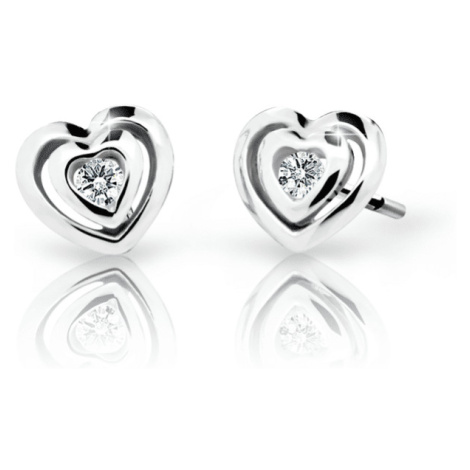 Dětské náušnice Danfil srdíčka C2177 z bílého zlata s kamínkem White, zapínání puzeta