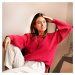Malinový svetr s kulatým výstřihem – one size