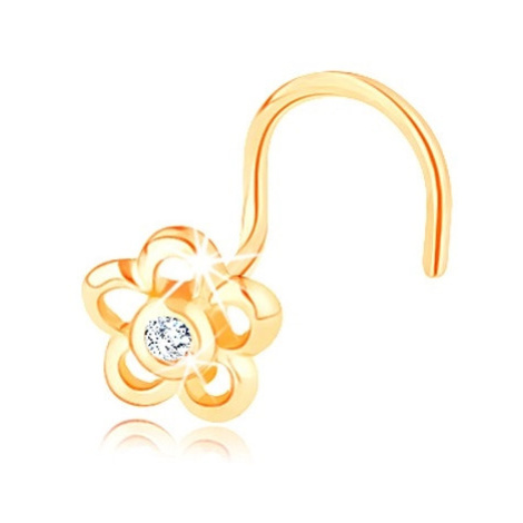 Piercing ze žlutého 14K zlata - kontura květu s čirým zirkonkem uprostřed Šperky eshop