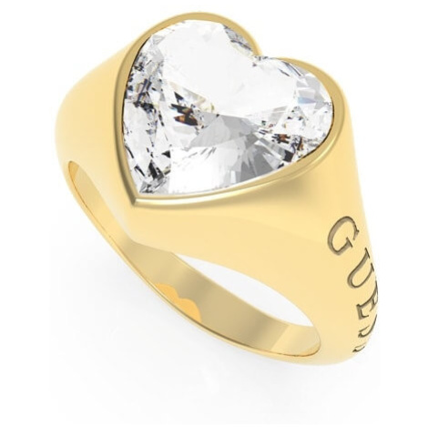 Guess Romantický pozlacený prsten s třpytivým srdcem UBR70004