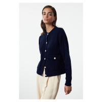 Trendyol Navy Blue Crew Neck Knitwear Cardigan