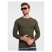 Ombre Men's cotton sweater with round neckline - dark olive