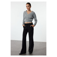 Trendyol Anthracite V Neck Crop Knit Cardigan