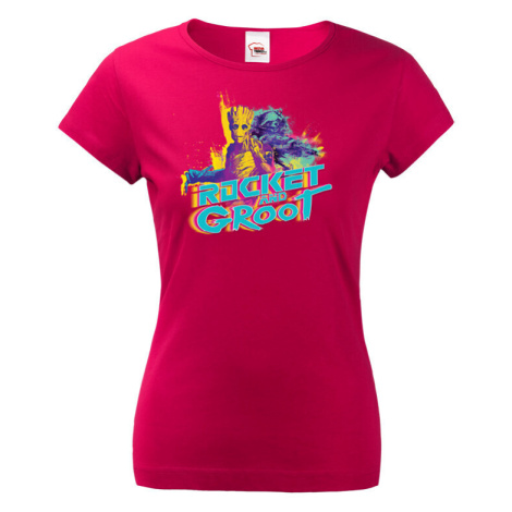 Dámské tričko s potiskem Groot a Rocket  - ideální dárek pro fanoušky Marvel BezvaTriko