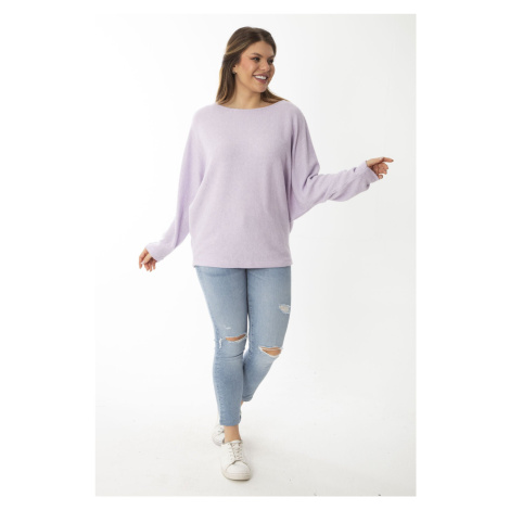 Şans Women's Plus Size Lilac Bat Sleeve Striped Wool Viscose Blouse